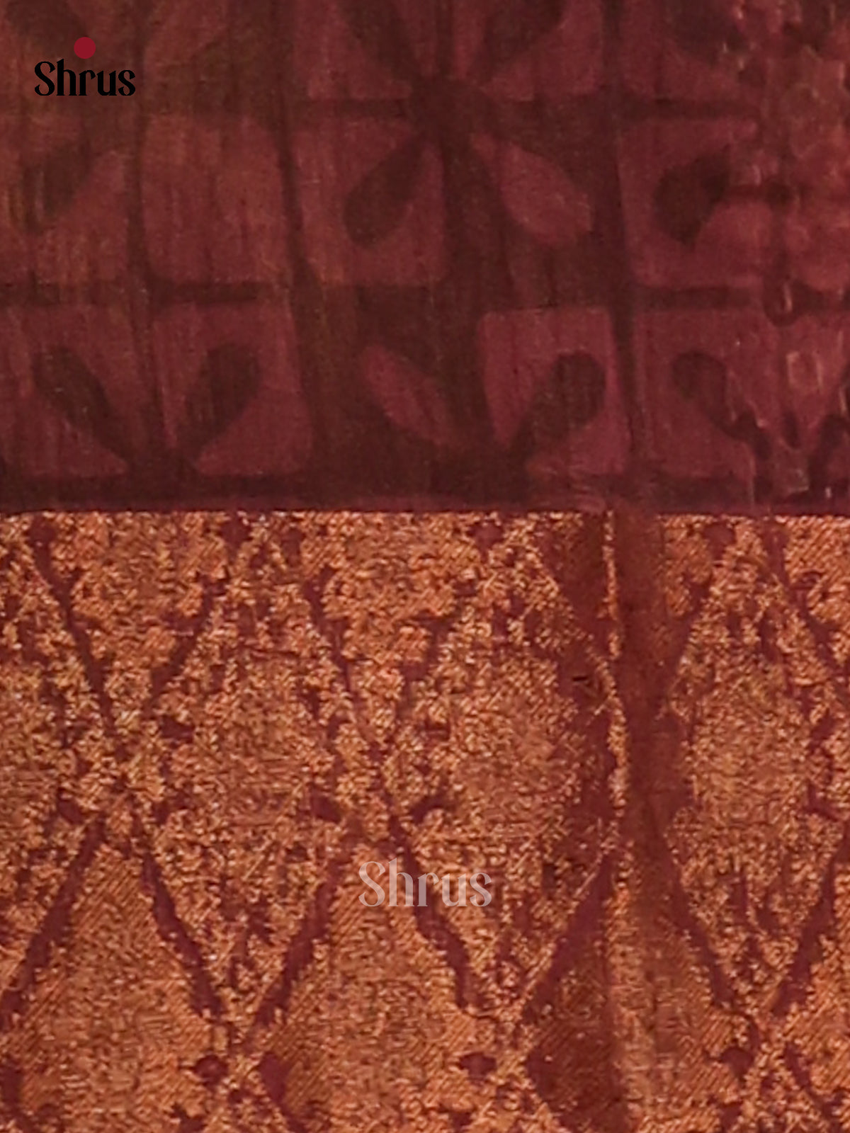 Maroon -Semi Linen print Saree - Shop on Shrus.com