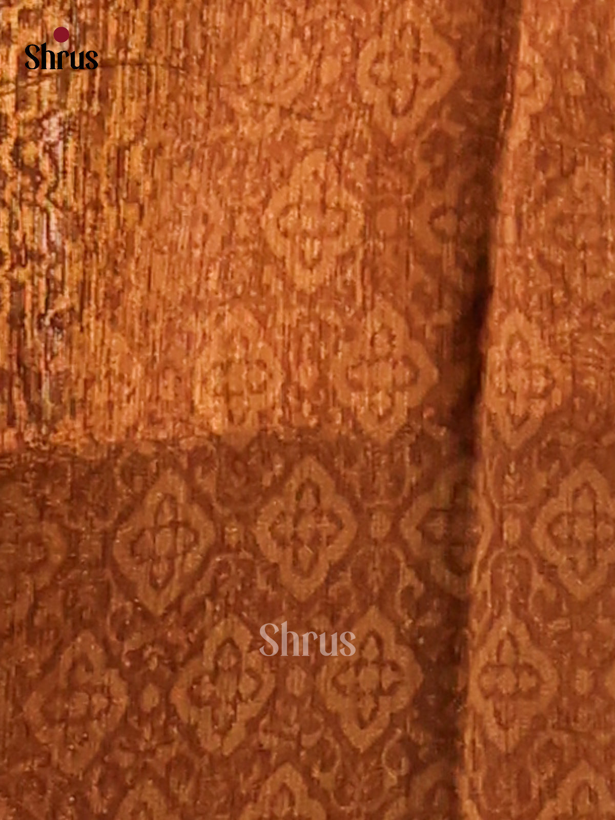 Brown & Mustard - Semi Linen Printed Saree - Shop on Shrus.com
