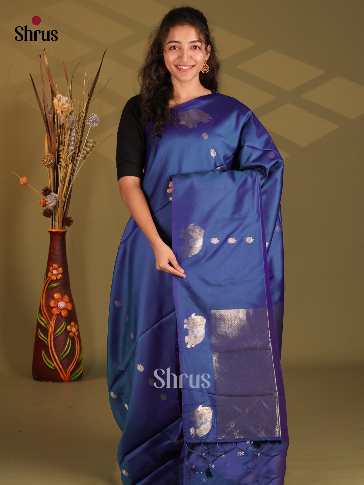 Blue- Semi Softsilk Saree - Shop on Shrus.com