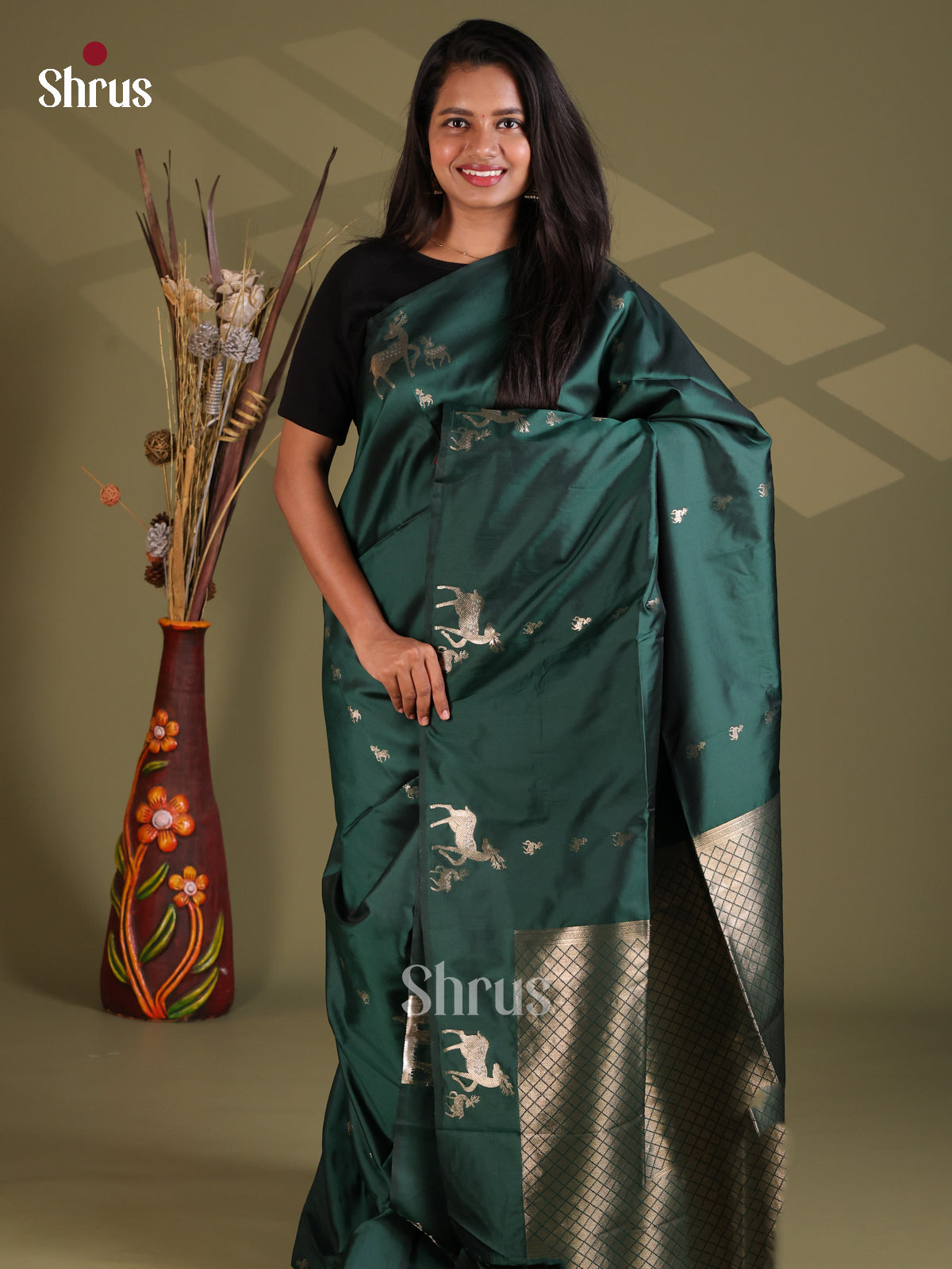 Green - Semi Softsilk Saree - Shop on Shrus.com