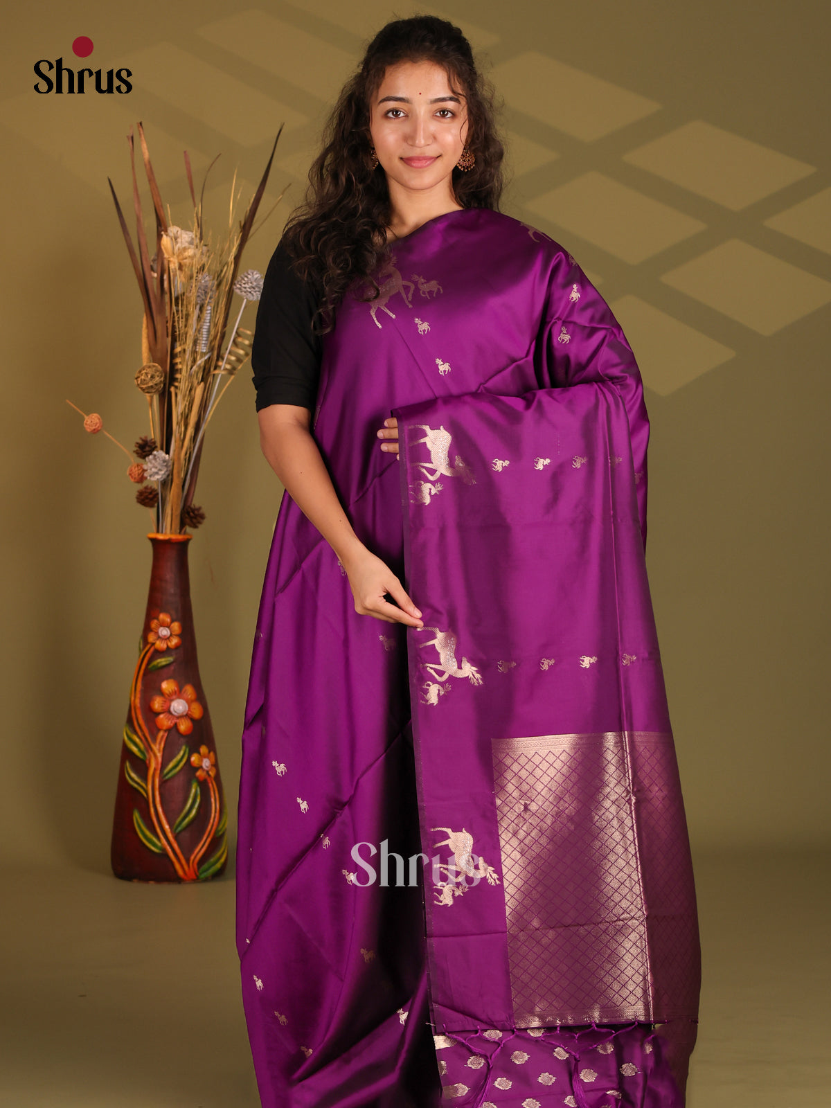 Violet - Semi Softsilk Saree - Shop on Shrus.com