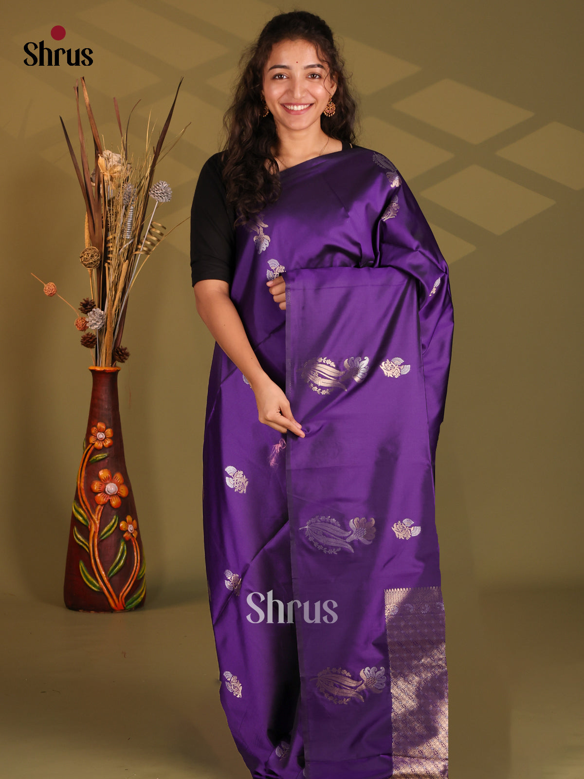 Violet - Semi Softsilk Saree - Shop on Shrus.com
