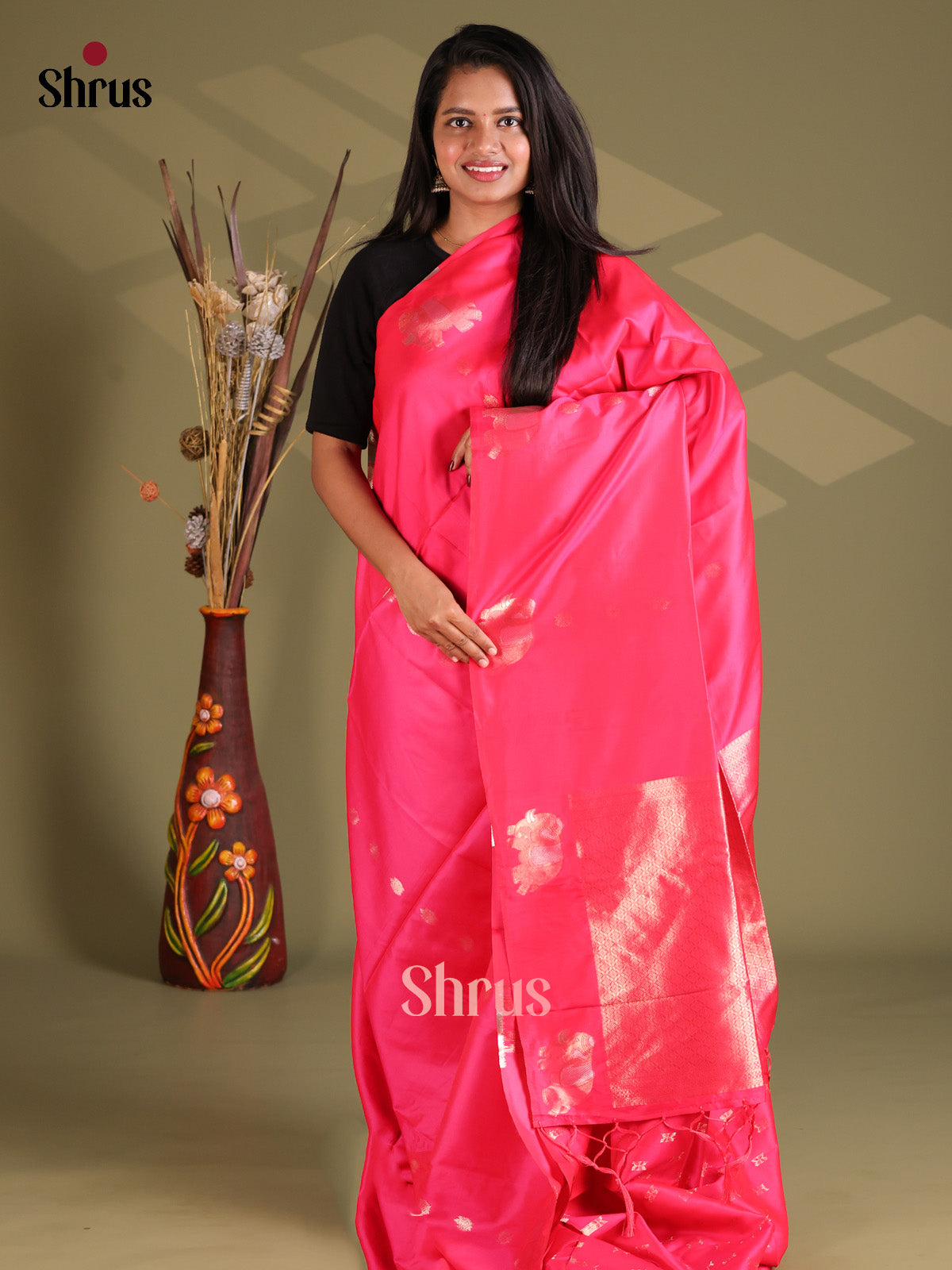 Pink - Semi Soft Silk Saree - Shop on Shrus.com