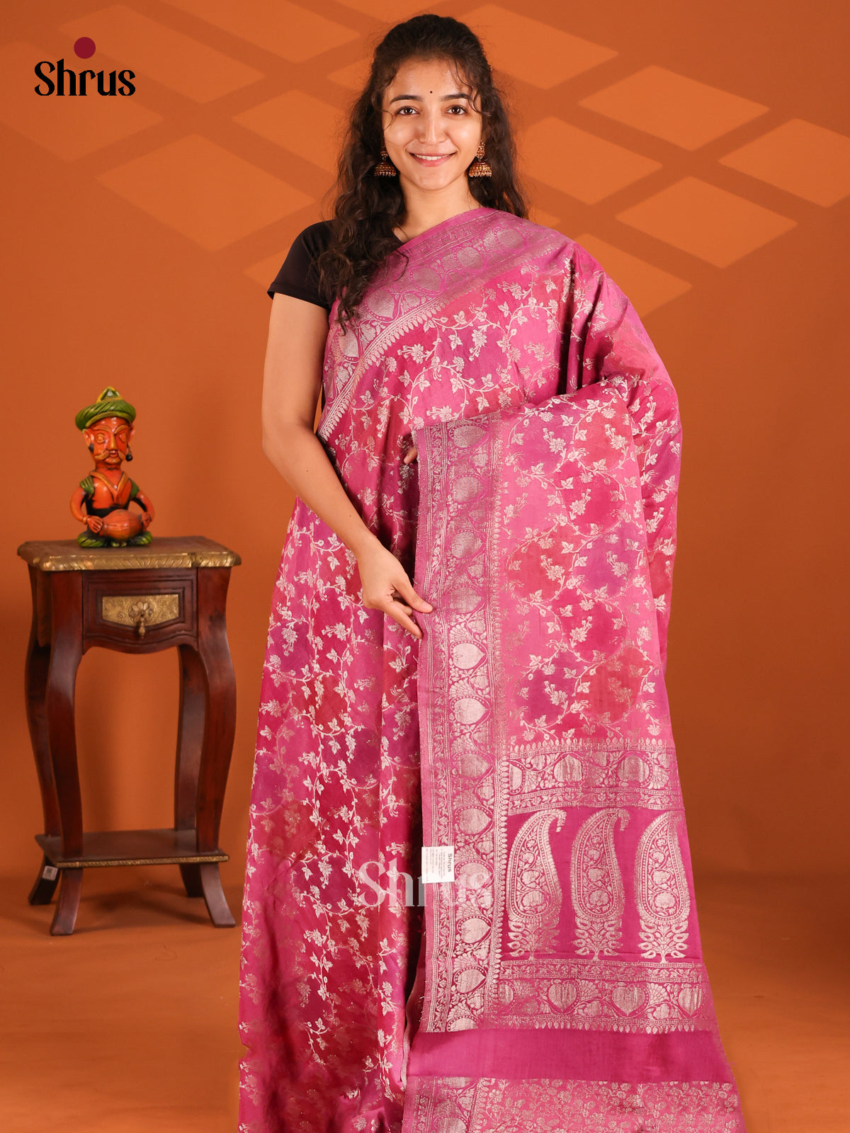 Pink - Semi Georgette saree - Shop on Shrus.com