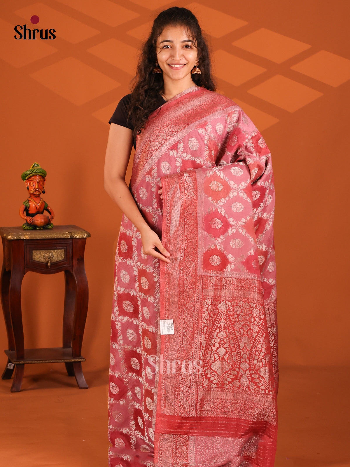 Pink & Red - Semi Georgette saree - Shop on Shrus.com