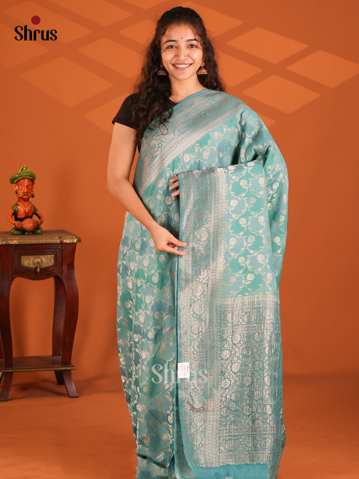 Pastel Blue - Semi Georgette saree - Shop on Shrus.com