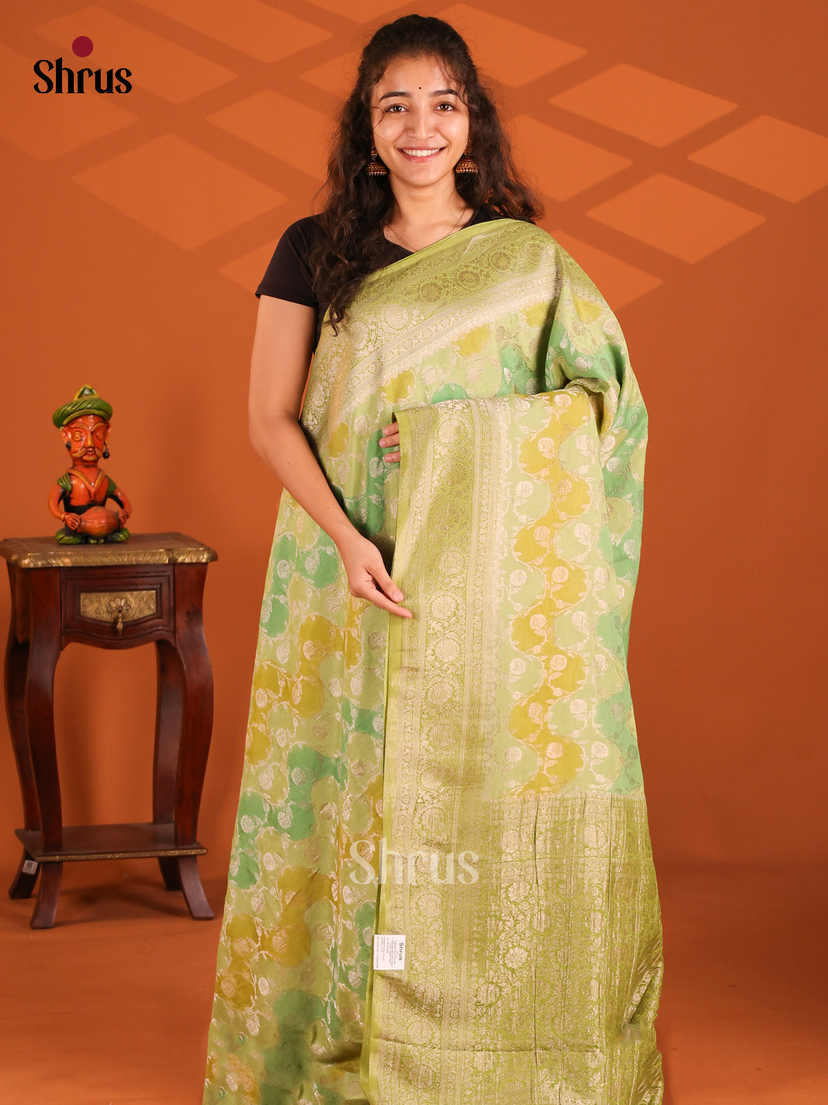 Green & Orange - Semi Georgette saree - Shop on Shrus.com