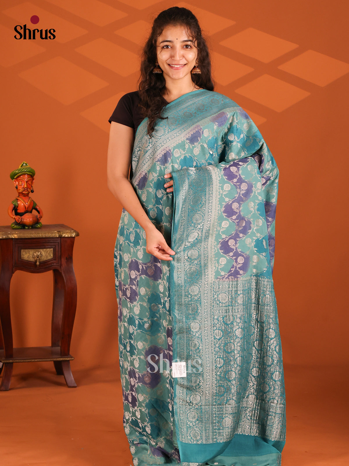 Blue & Purple - Semi Georgette saree - Shop on Shrus.com