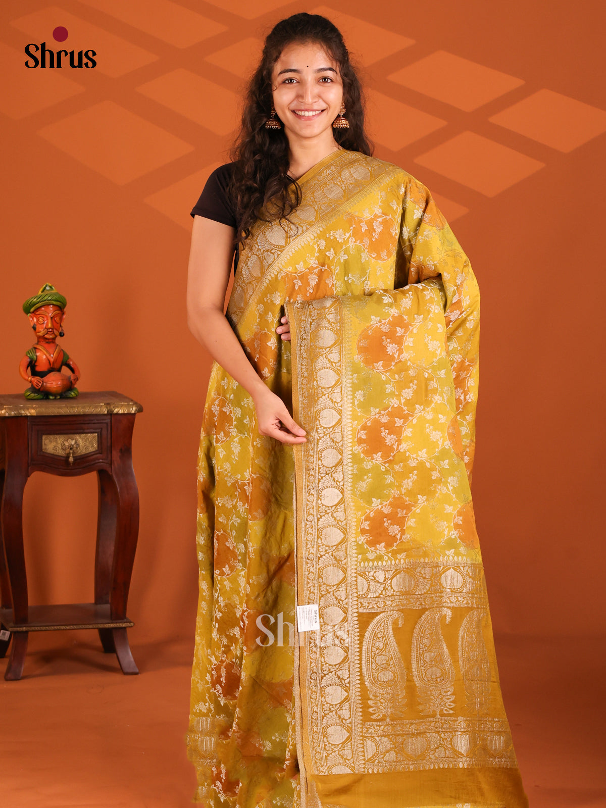 Mustard - Semi Georgette saree - Shop on Shrus.com