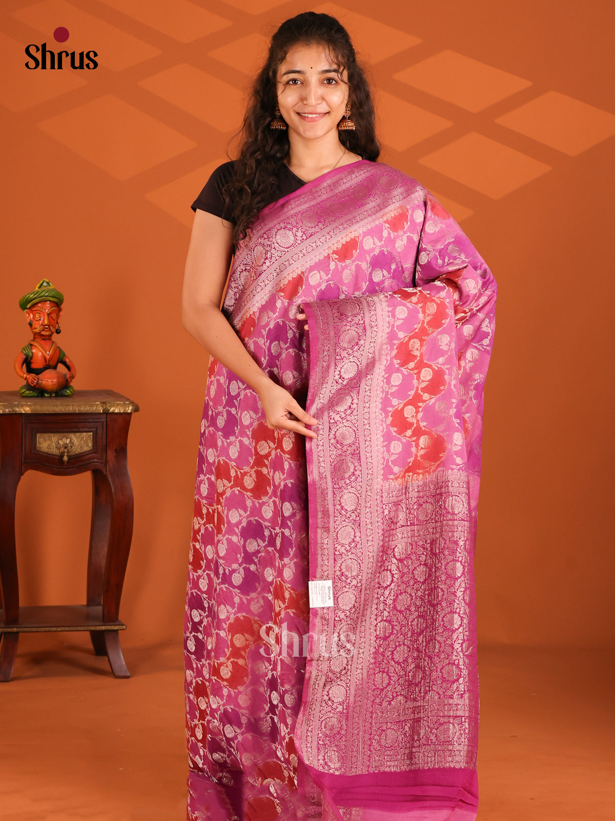 Pink & Red- Semi Georgette saree - Shop on Shrus.com