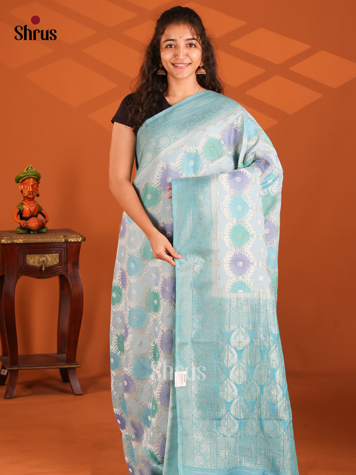 Lite Blue & Purple - Semi Georgette saree - Shop on Shrus.com