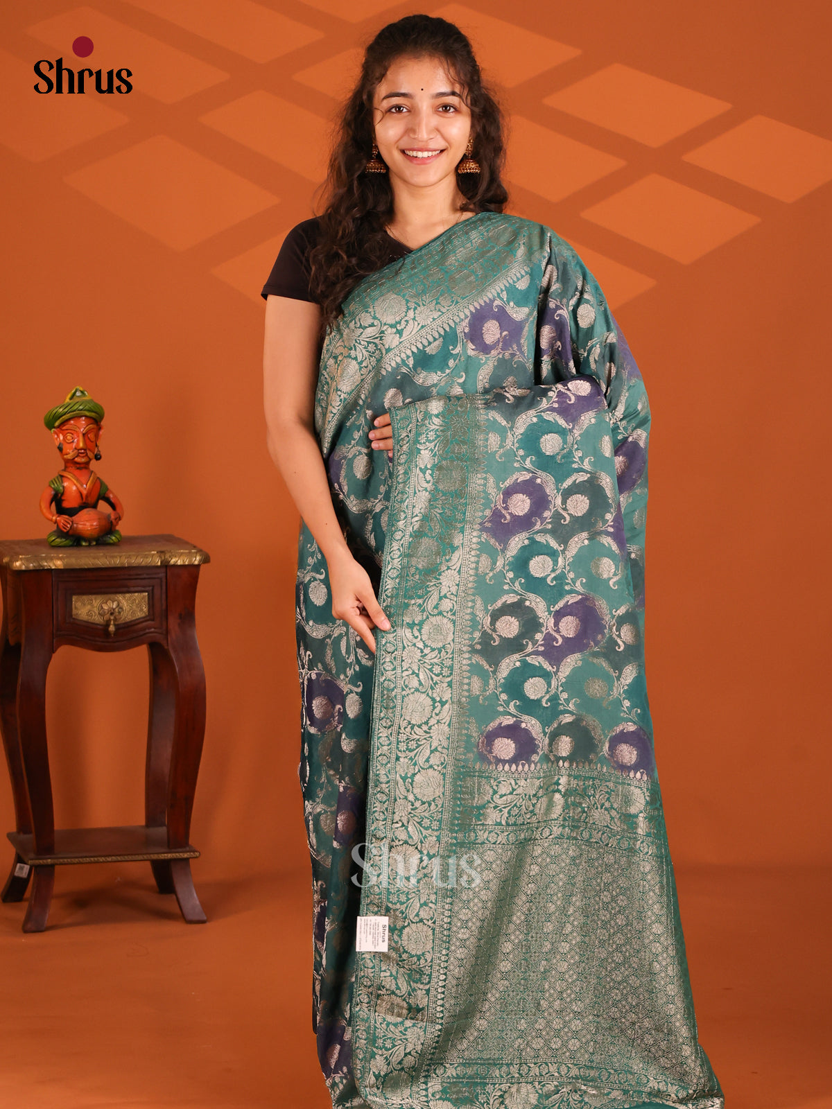 Teal & Purple - Semi Georgette saree - Shop on Shrus.com