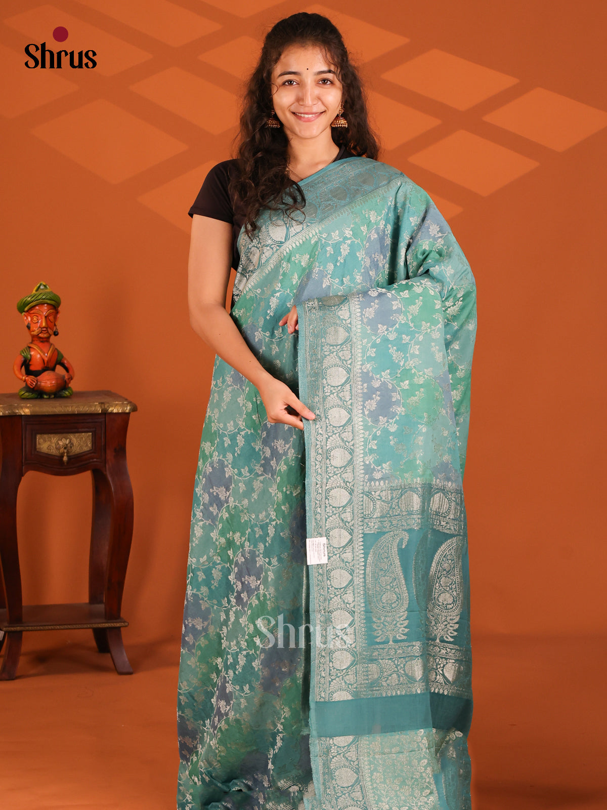 Green & Blue - Semi Georgette saree - Shop on Shrus.com
