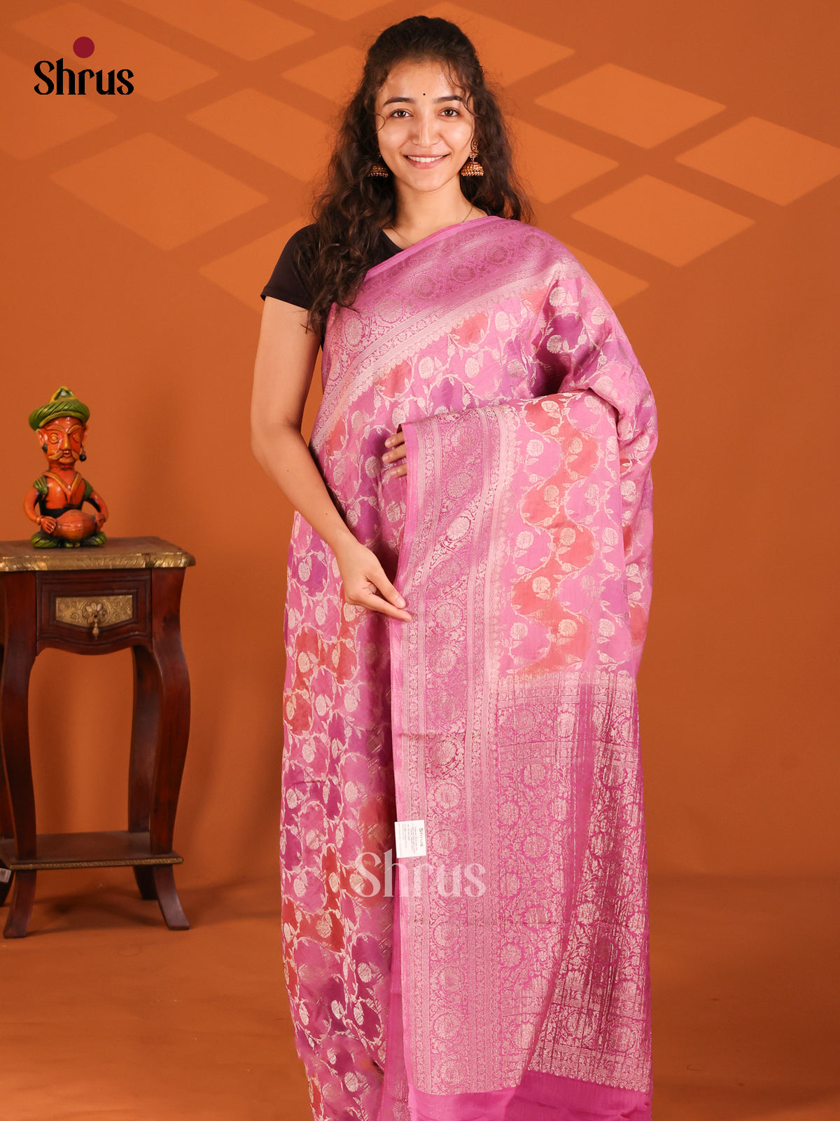 Pink - Semi Georgette saree - Shop on Shrus.com
