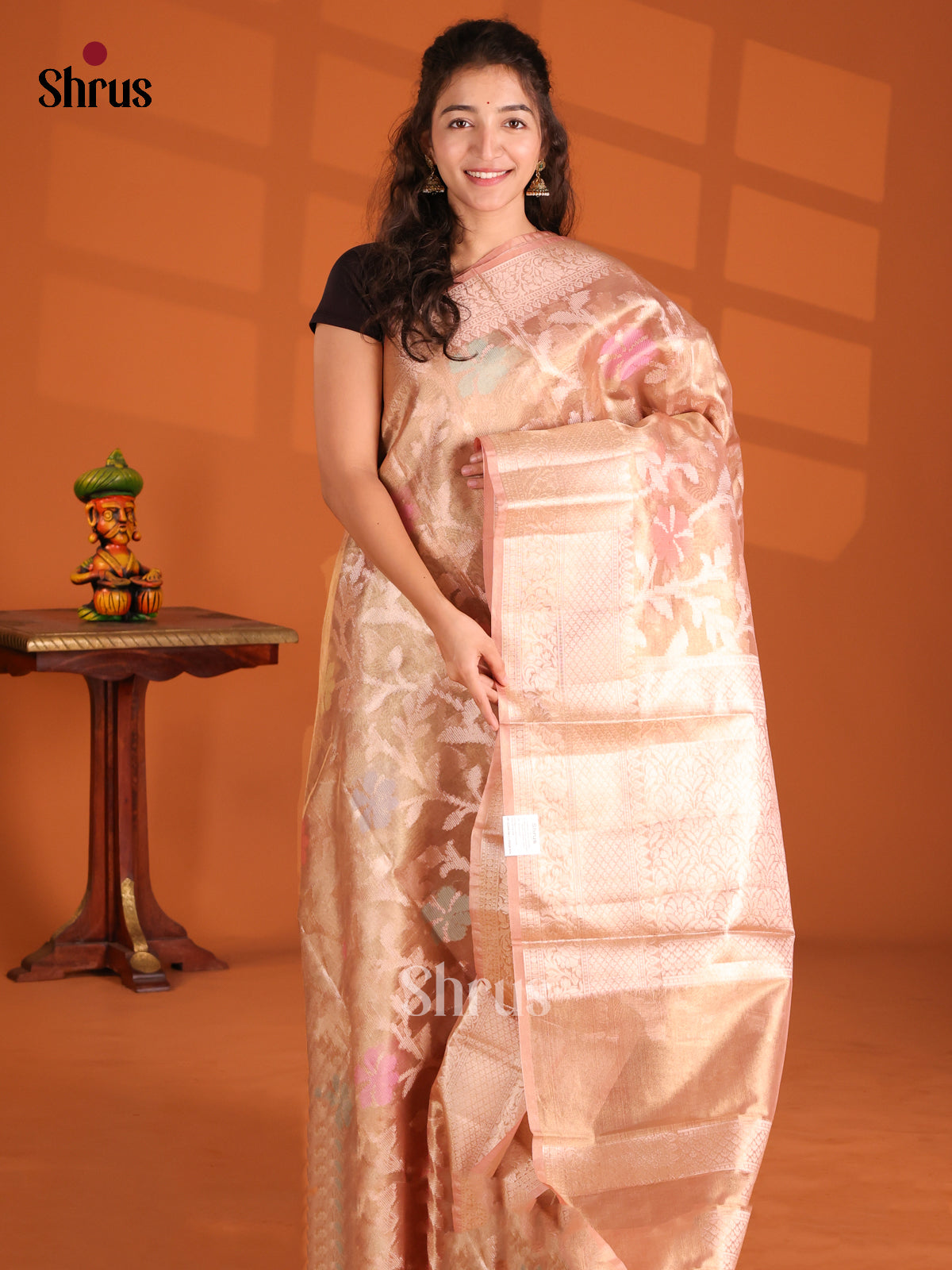 Peach - Bamboo silk Saree - Shop on Shrus.com
