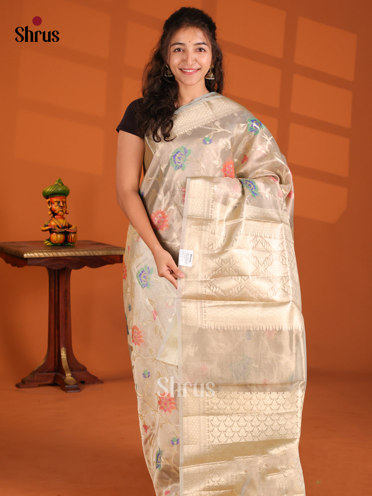 Cream - Bamboo silk Saree - Shop on Shrus.com