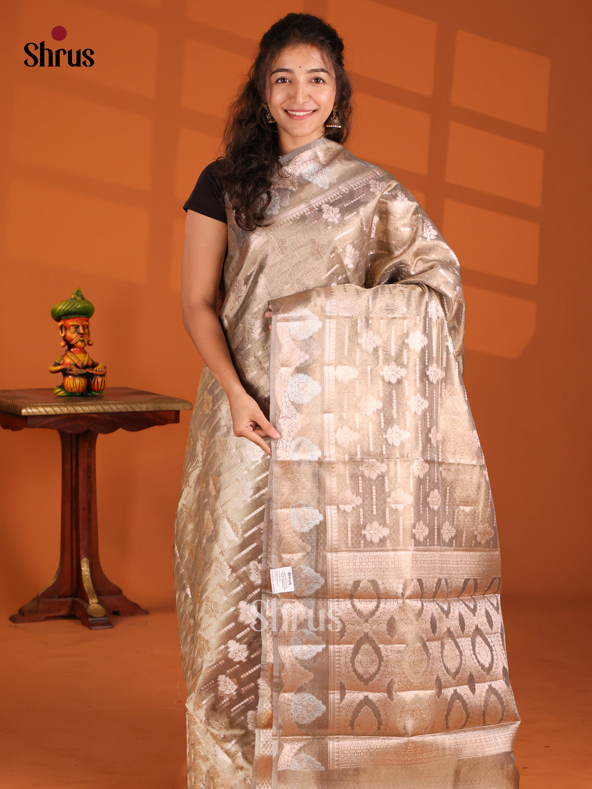 Grey - Bamboo silk Saree - Shop on Shrus.com
