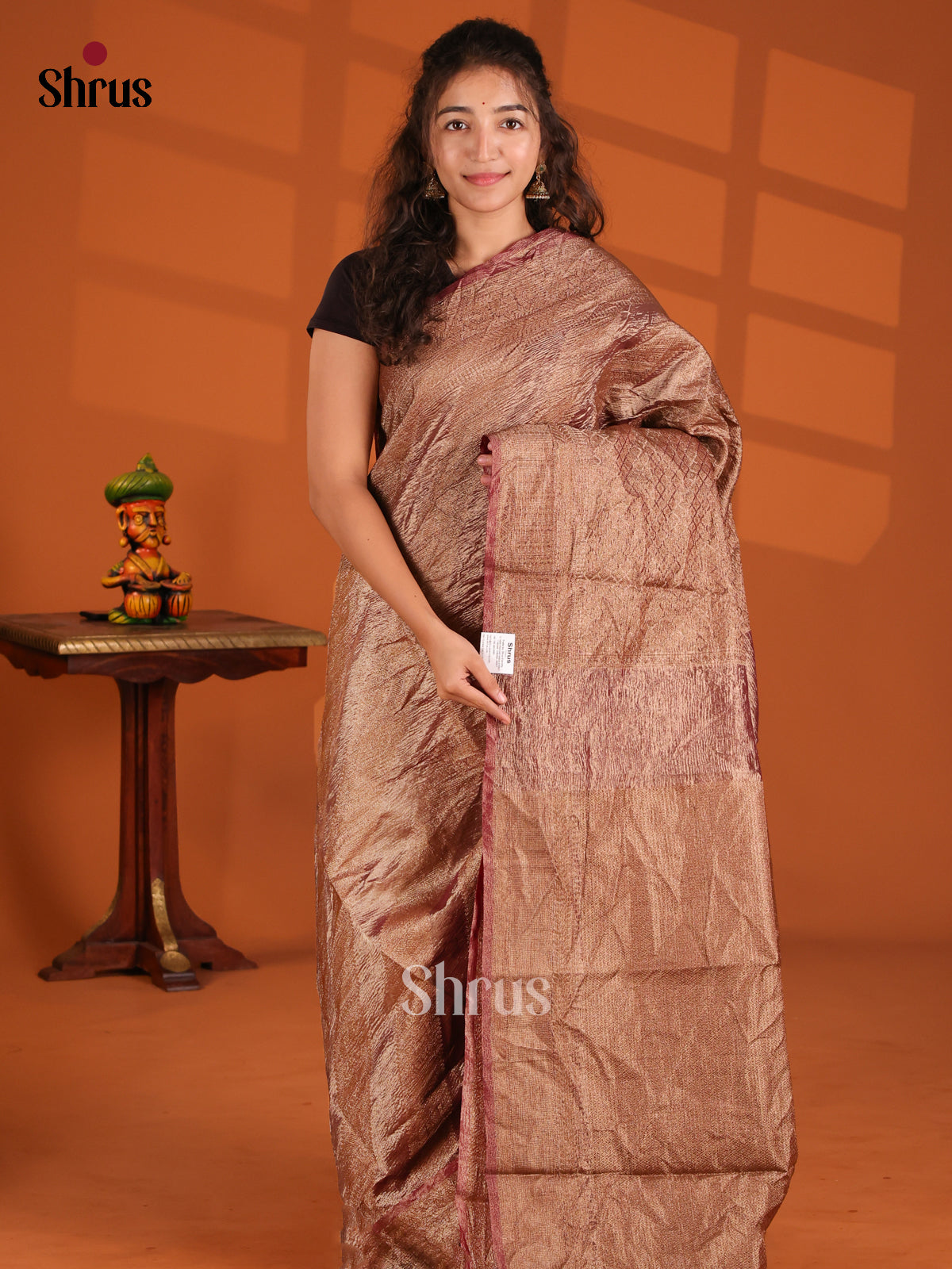 Brown - Bamboo silk Saree - Shop on Shrus.com