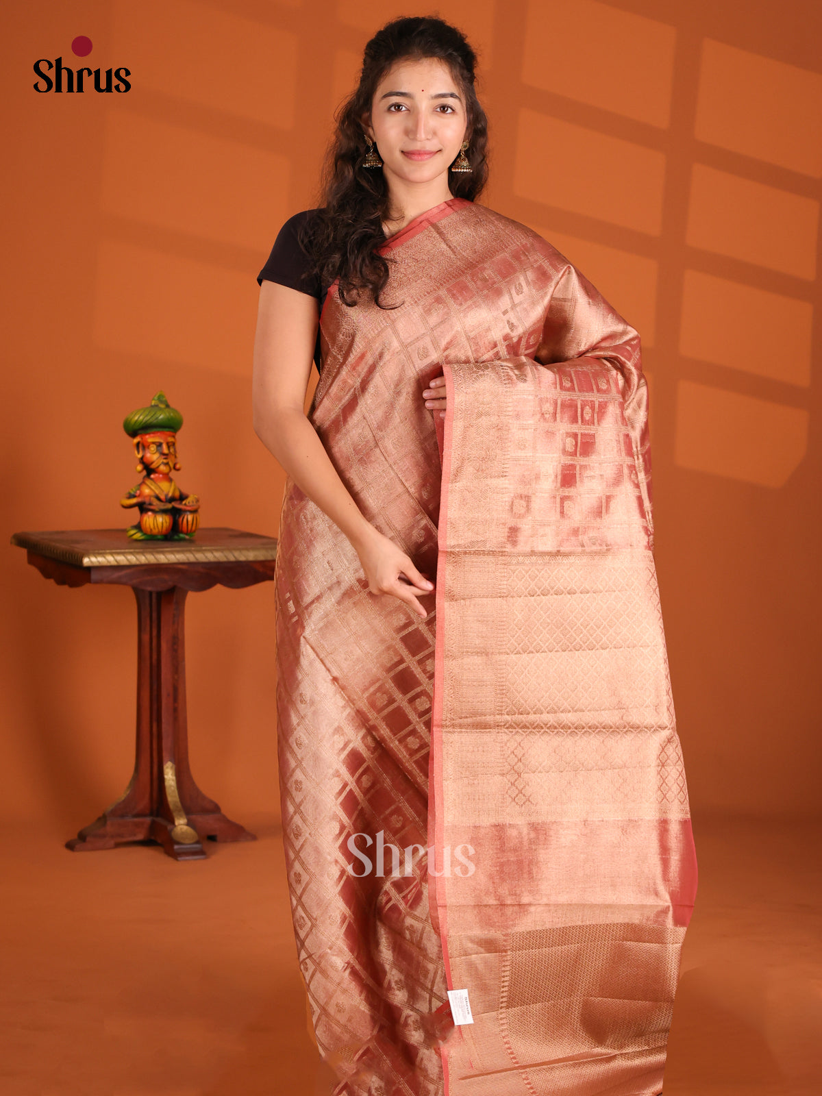 Brown- Bamboo silk Saree - Shop on Shrus.com