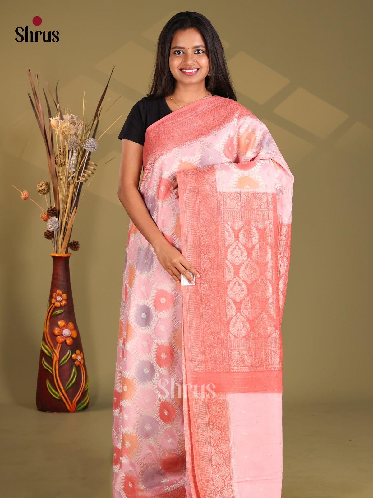Pink - Semi Georgette Saree - Shop on Shrus.com