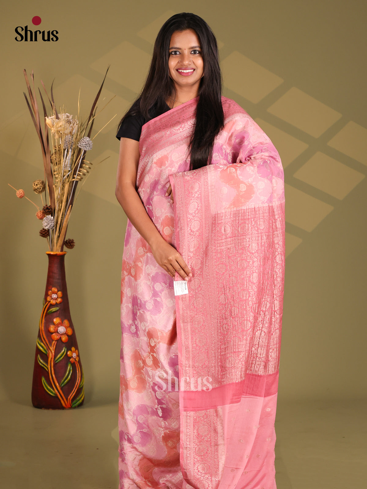 Pink - Semi Georgette Saree - Shop on Shrus.com