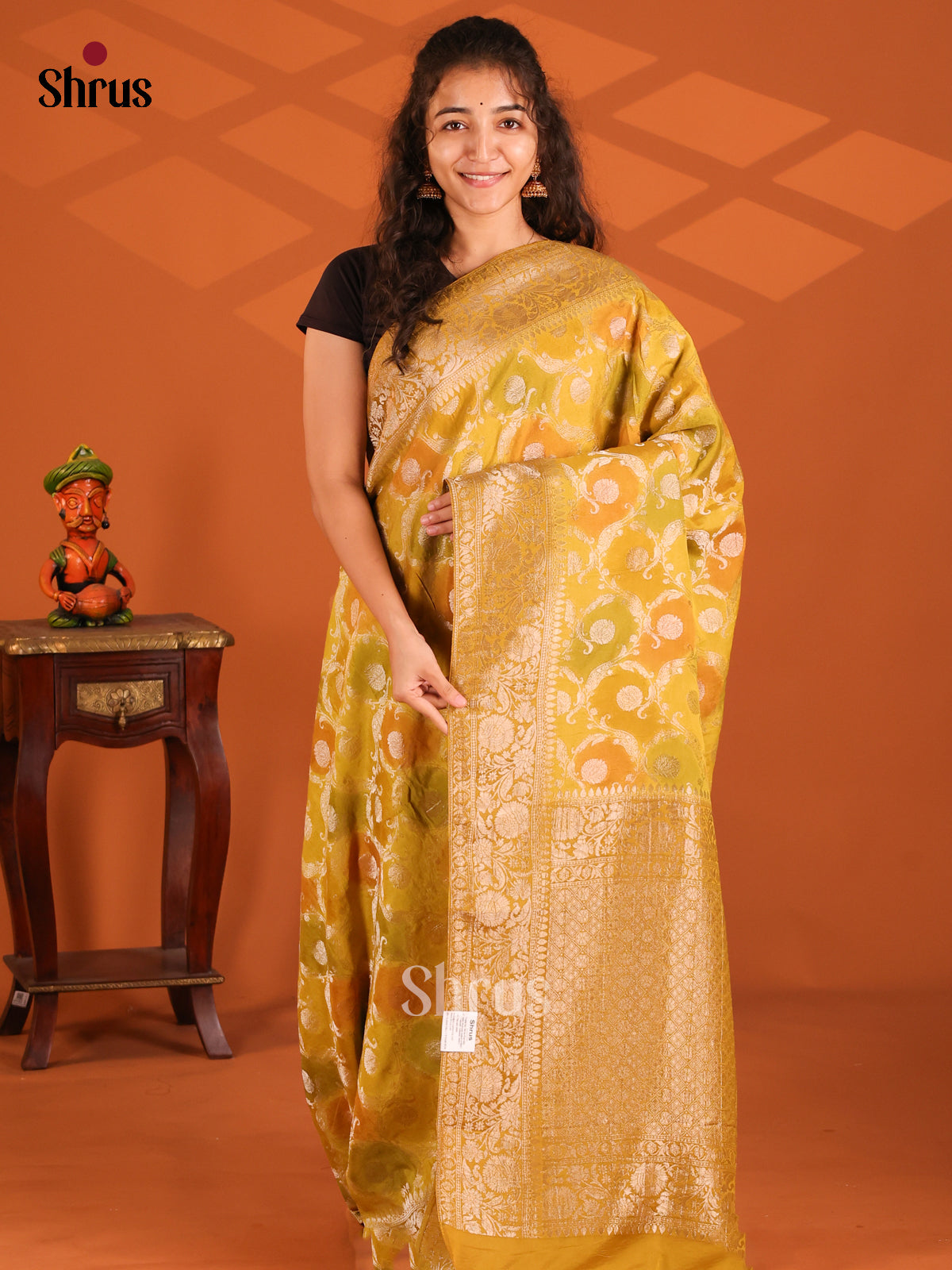 Mustard - Semi Georgette saree - Shop on Shrus.com