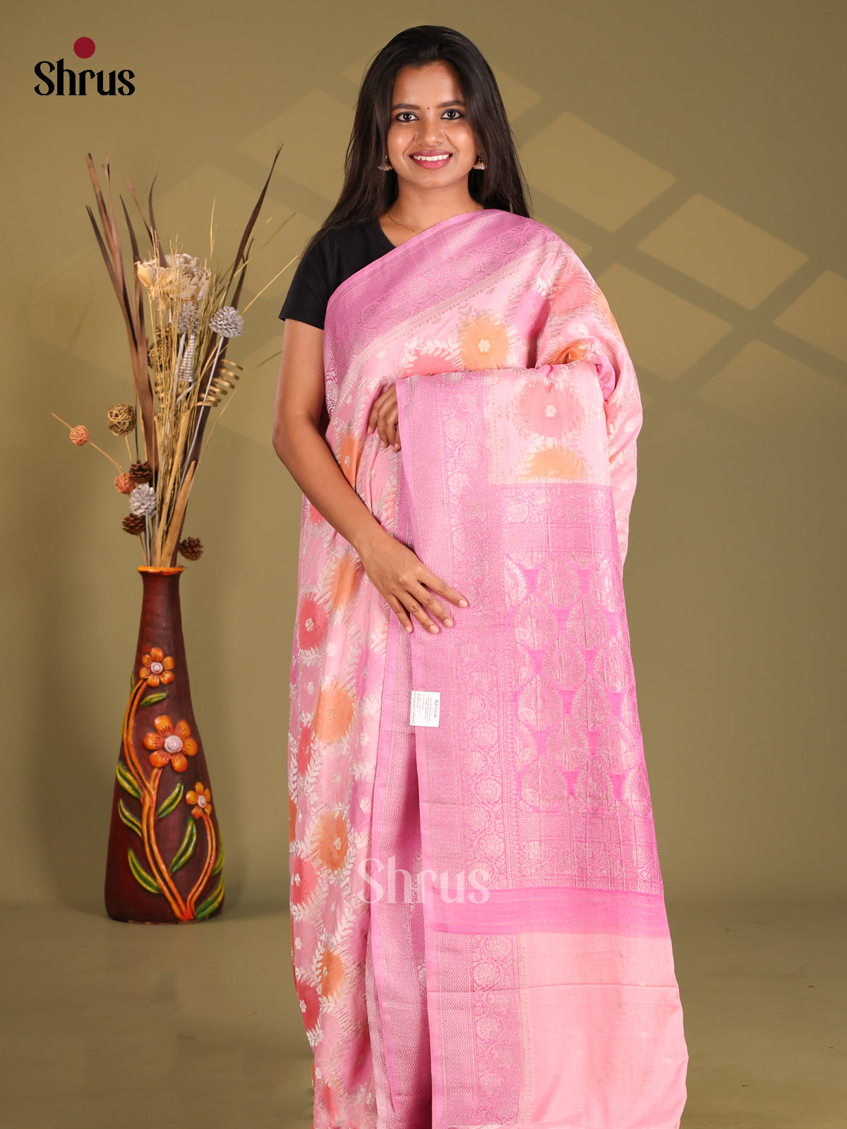 Pink - Semi Georgette Saree - Shop on Shrus.com