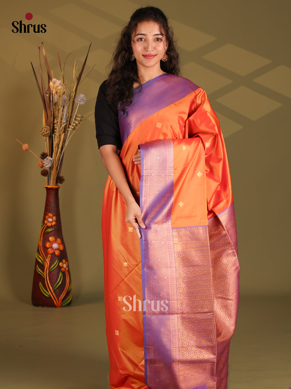 Orange & Purple - Semi Softsilk Saree - Shop on Shrus.com