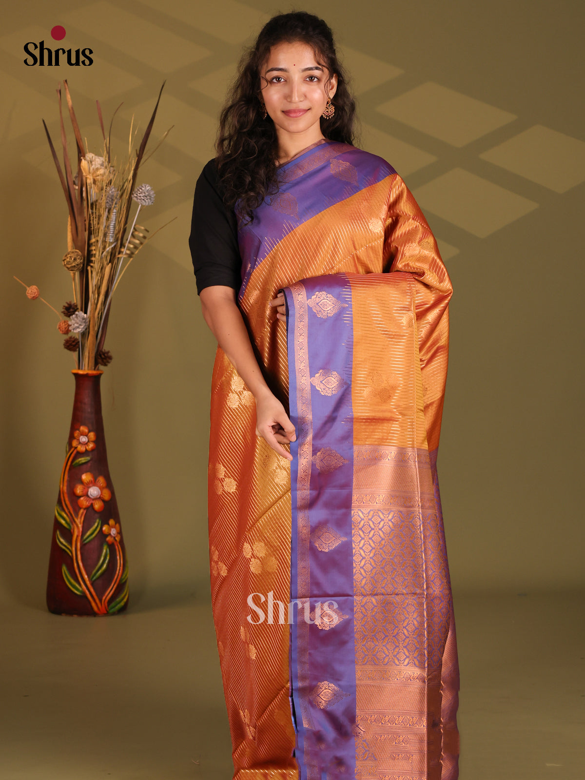 Orange & Purple- Semi Softsilk Saree - Shop on Shrus.com