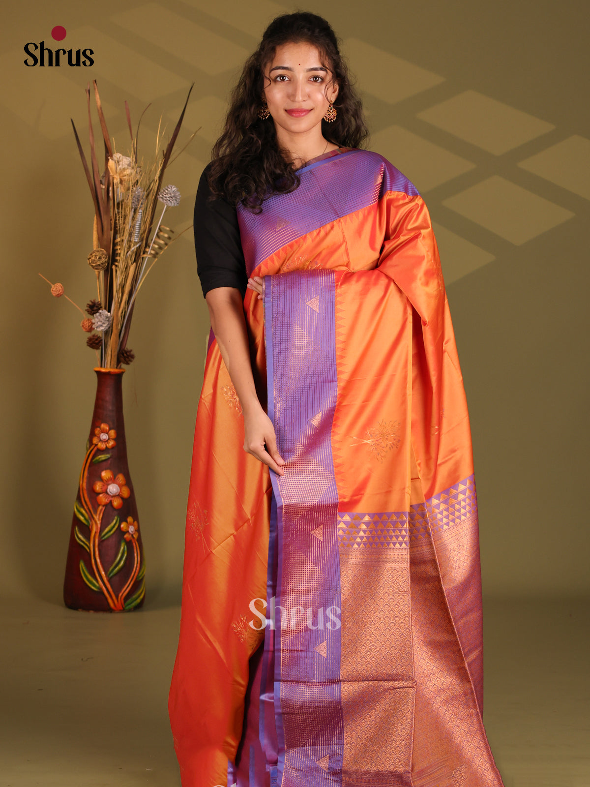 Orange & Purple - Semi Softsilk Saree - Shop on Shrus.com