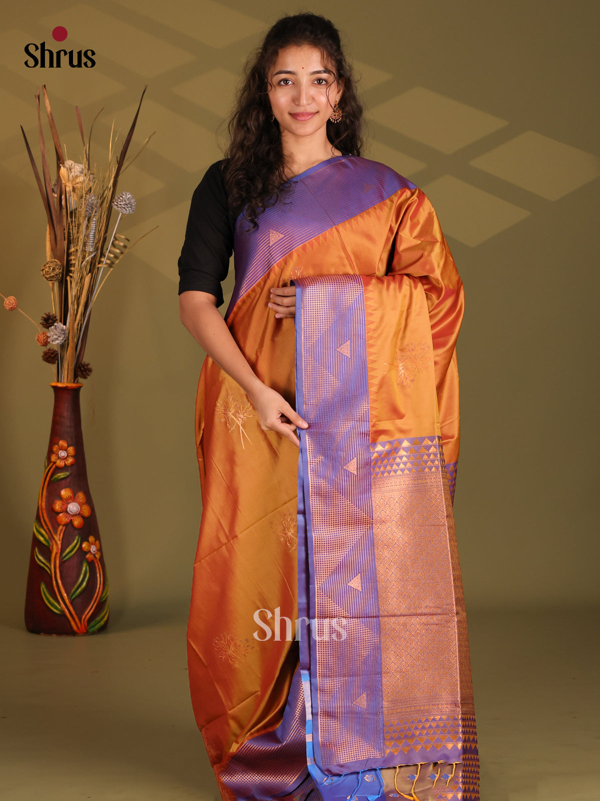 Orange & Purple - Semi Softsilk Saree - Shop on Shrus.com