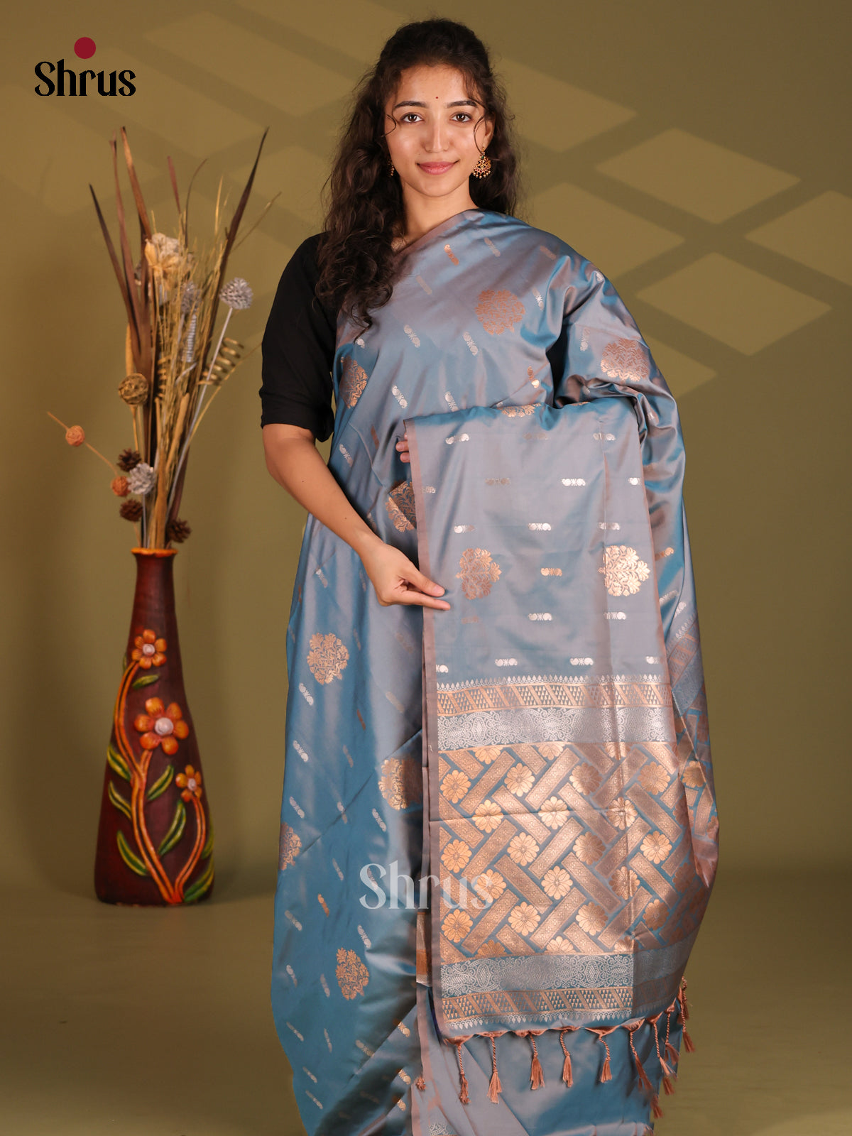 Blue - Semi Softsilk Saree - Shop on Shrus.com
