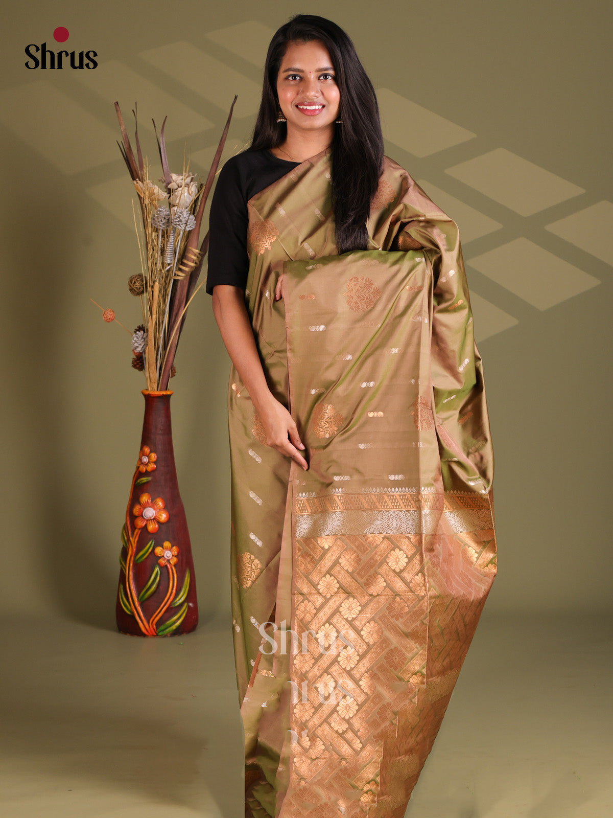 Double Shaded Green - Semi Soft Silk Saree - Shop on Shrus.com