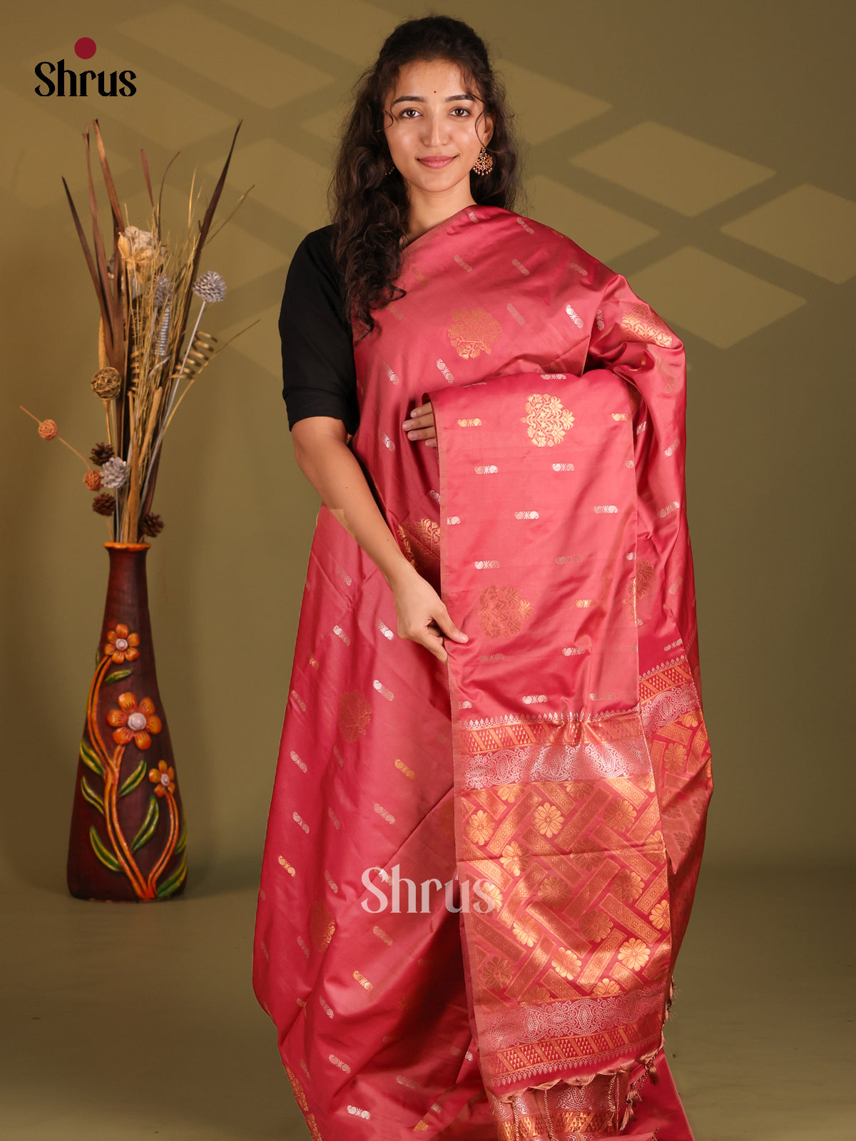 Red - Semi Softsilk Saree - Shop on Shrus.com