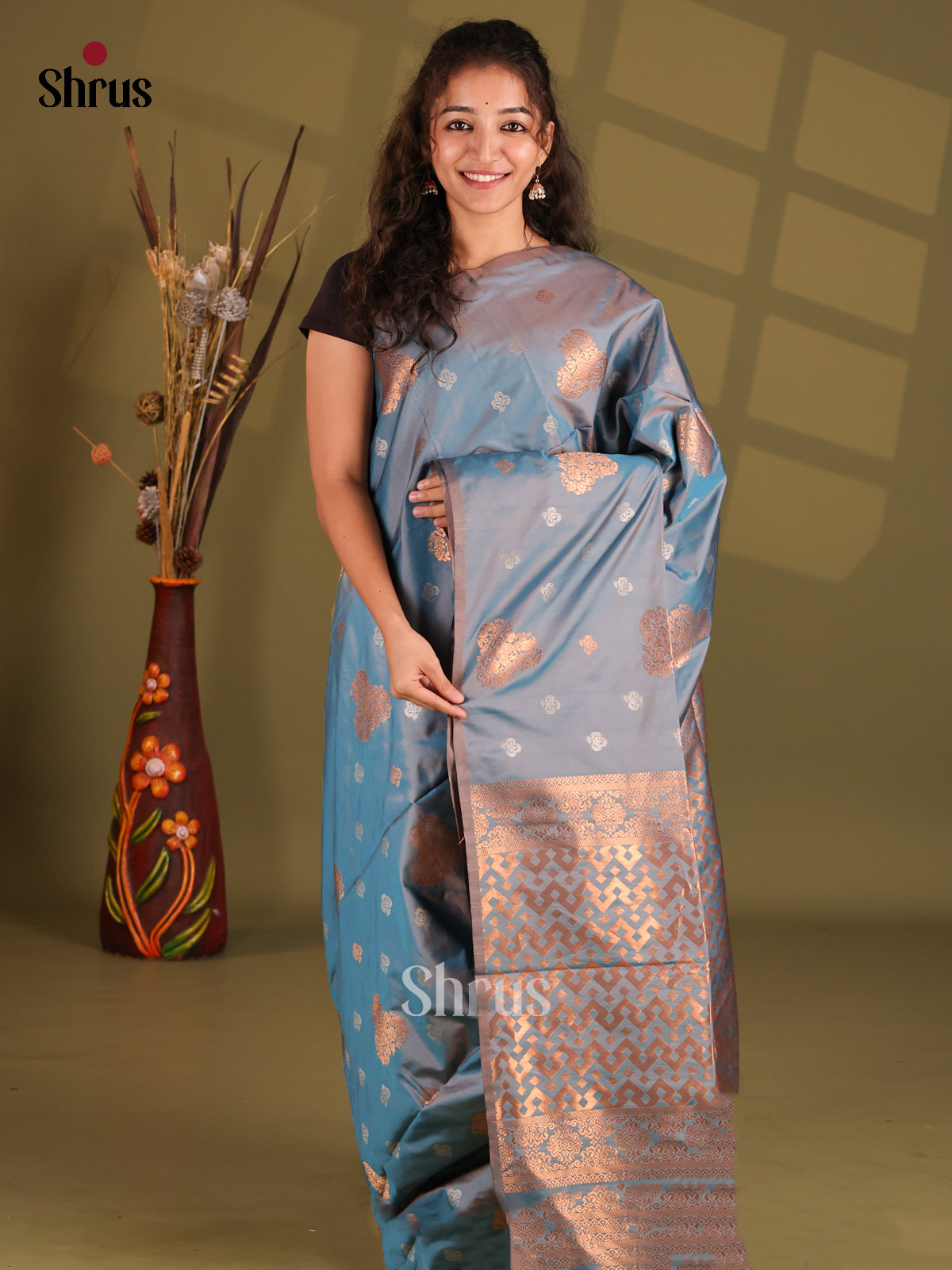 Blue - Semi Softsilk Saree - Shop on Shrus.com