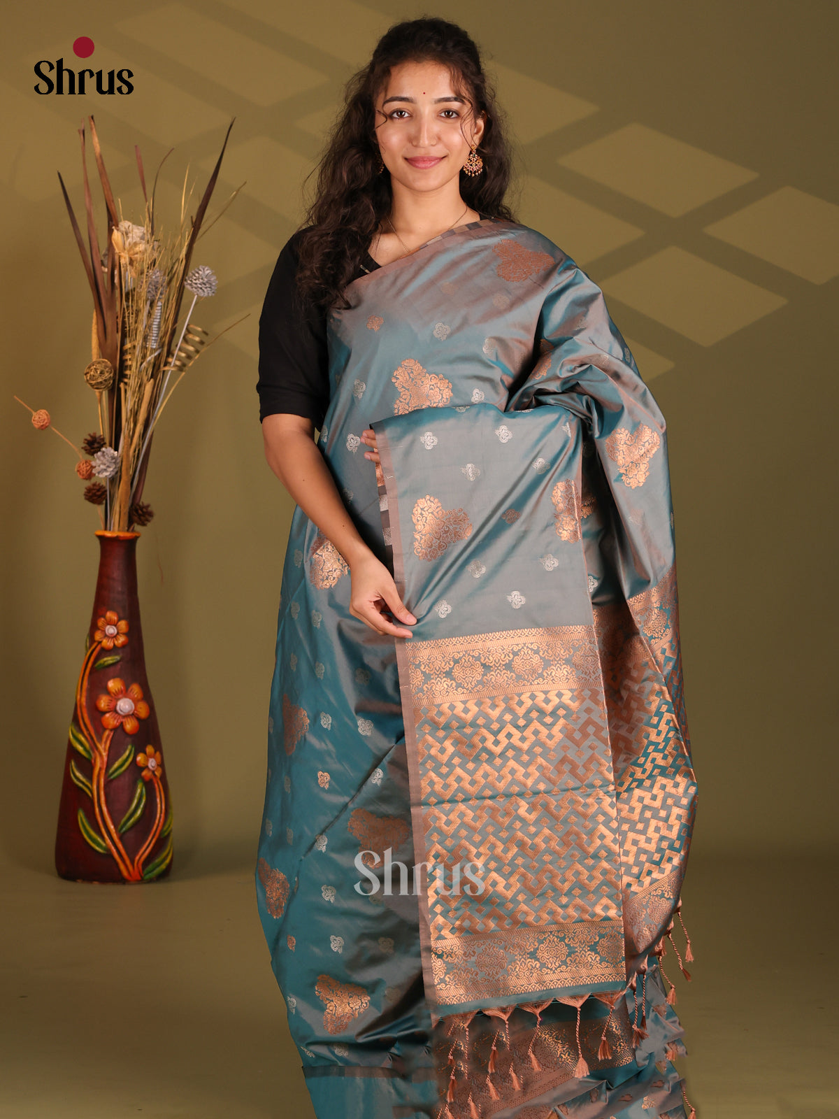 Blue - Semi Softsilk Saree - Shop on Shrus.com