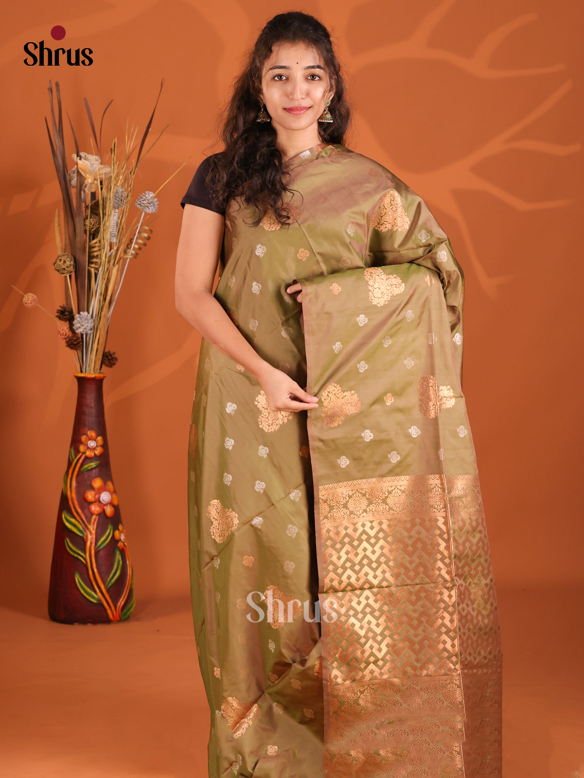 Green - Semi Softsilk Saree - Shop on Shrus.com