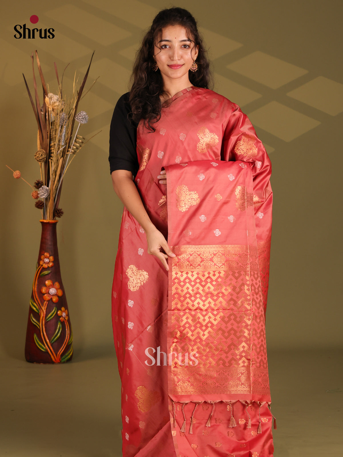 Red - Semi Softsilk Saree - Shop on Shrus.com