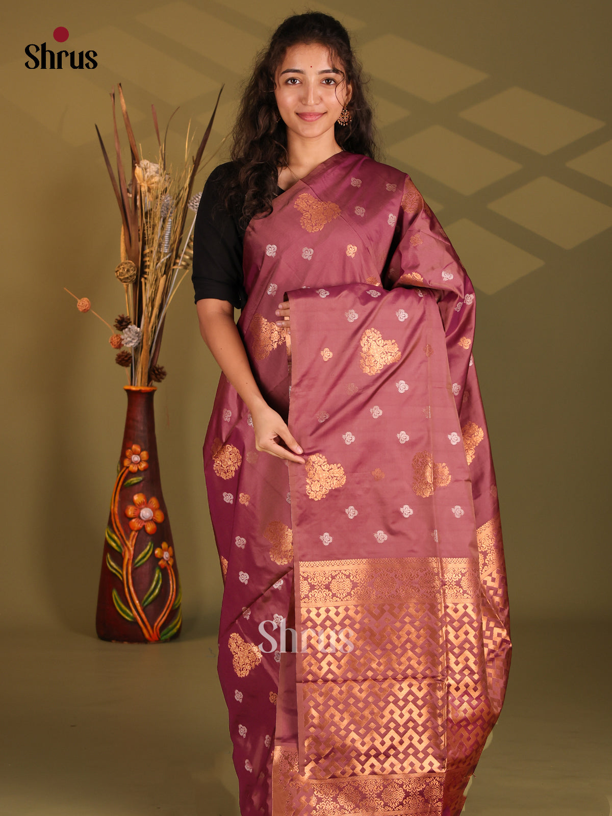 Maroon- Semi Softsilk Saree - Shop on Shrus.com