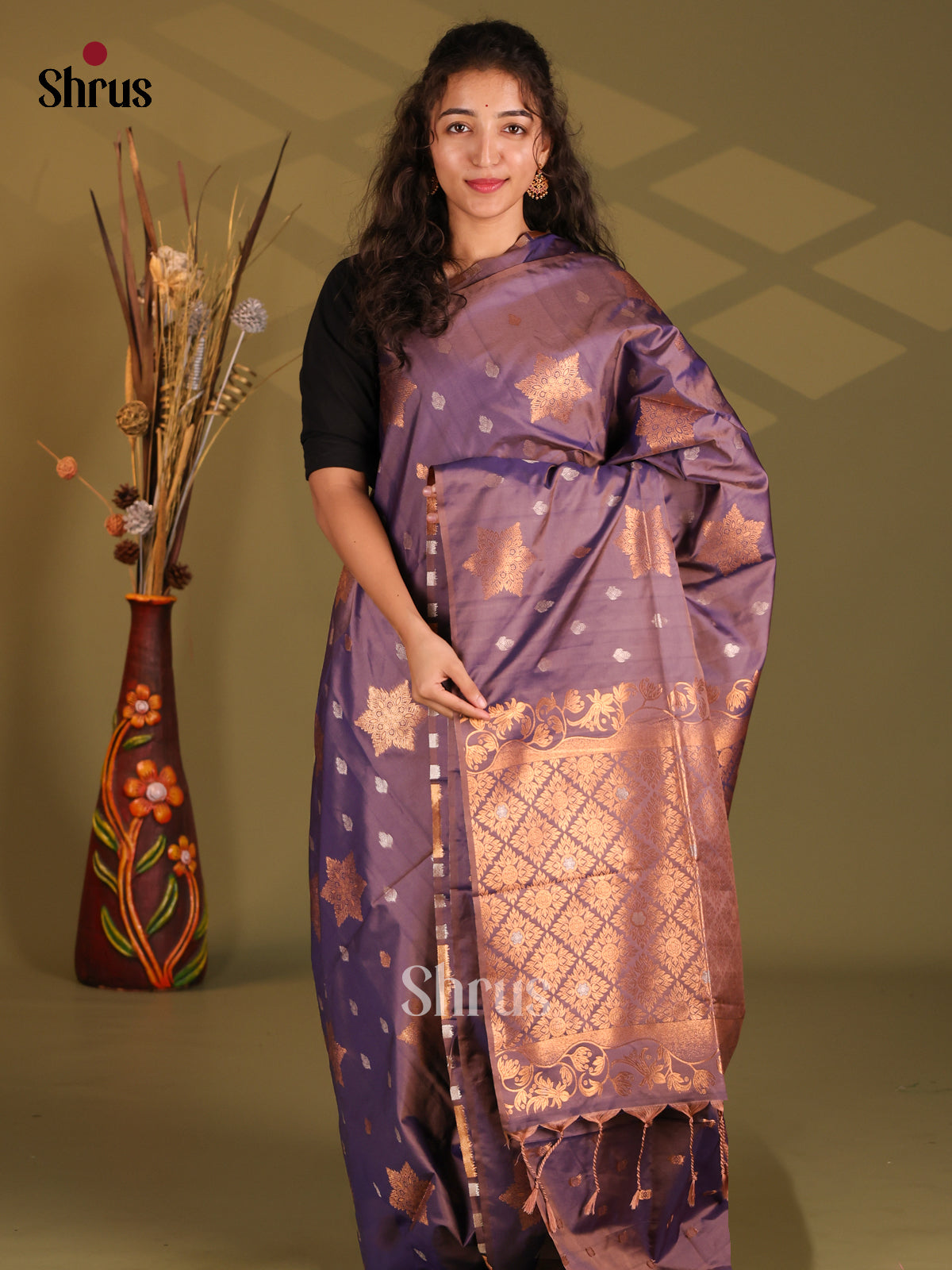 Purple- Semi Softsilk Saree - Shop on Shrus.com