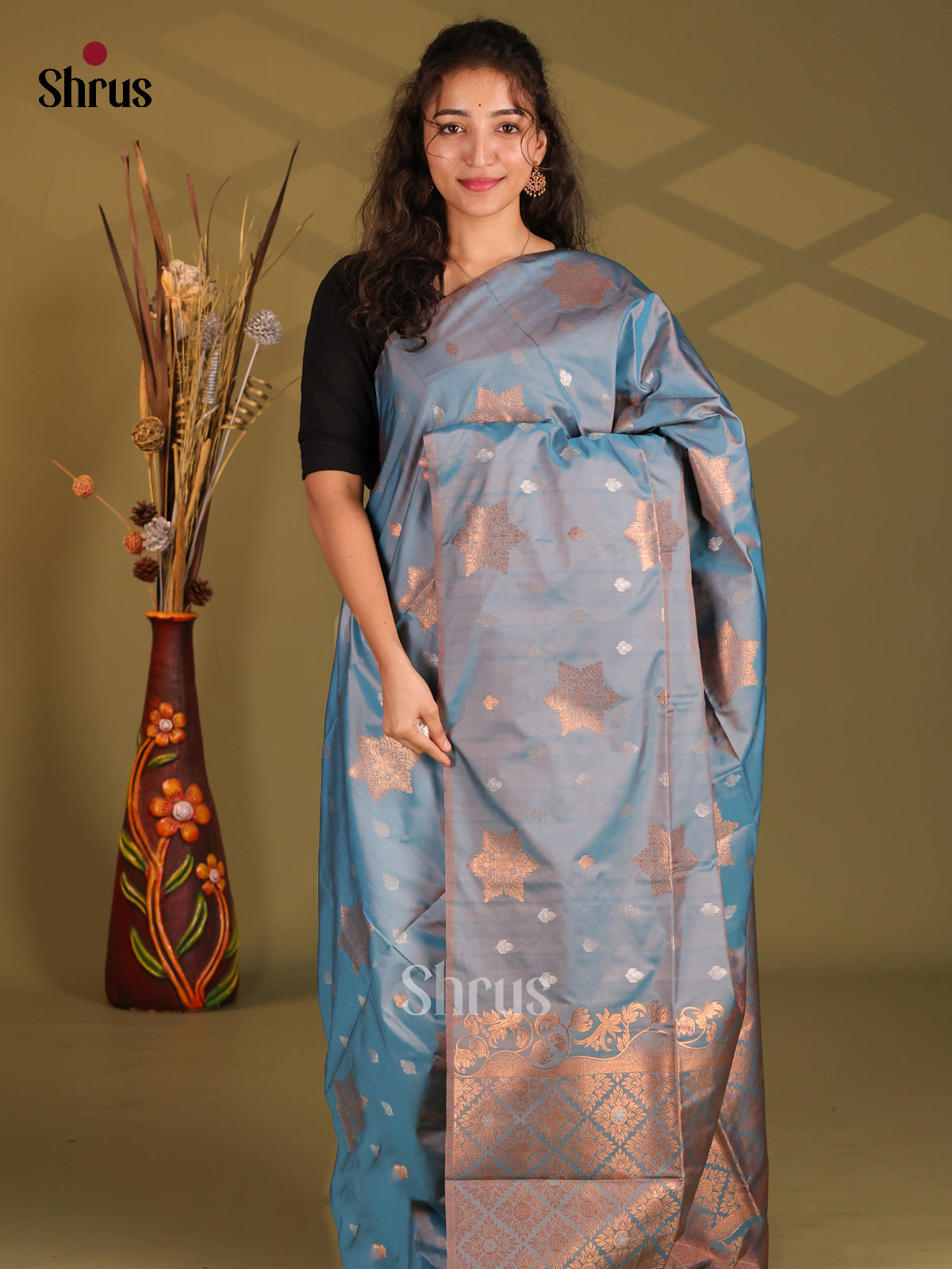 Blue - Semi Softsilk Saree - Shop on Shrus.com