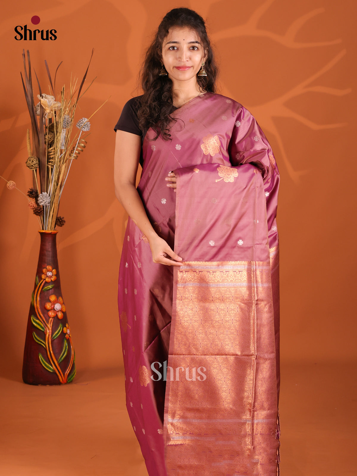 Maroon - Semi Softsilk Saree - Shop on Shrus.com