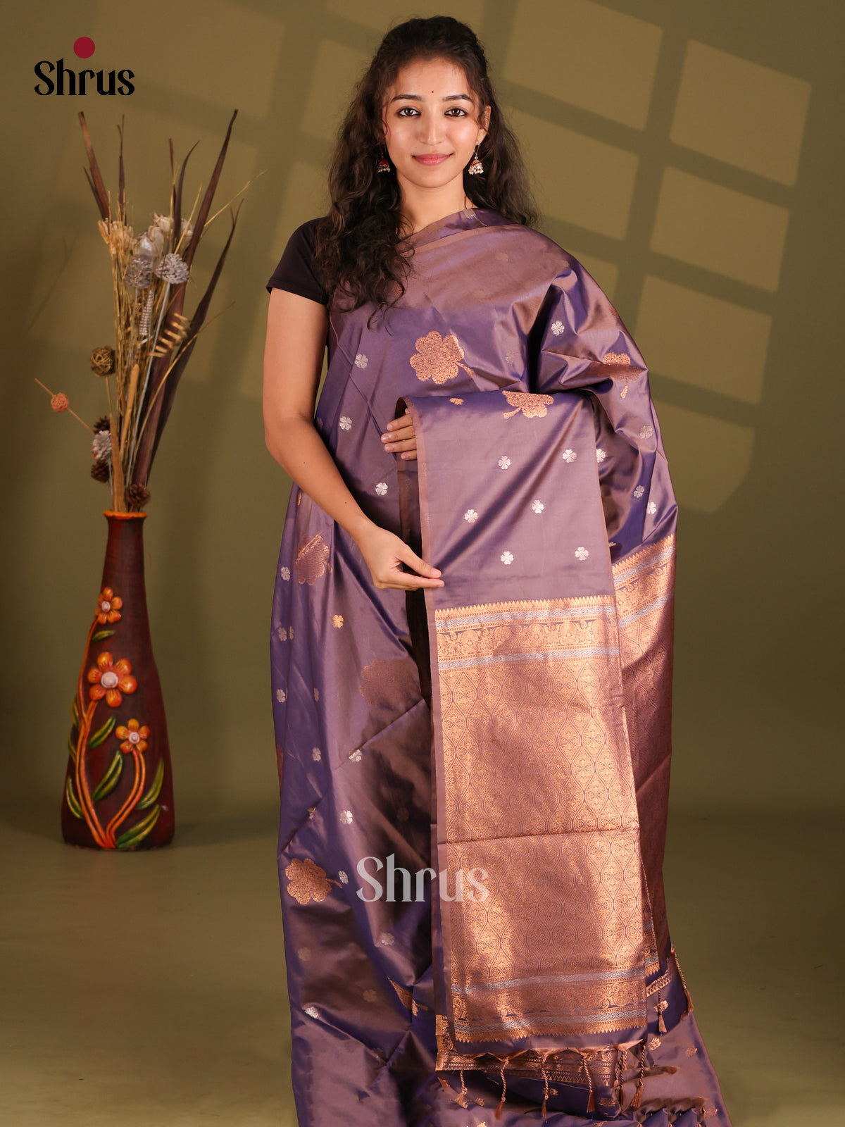 Dark Lavender- Semi Softsilk Saree - Shop on Shrus.com