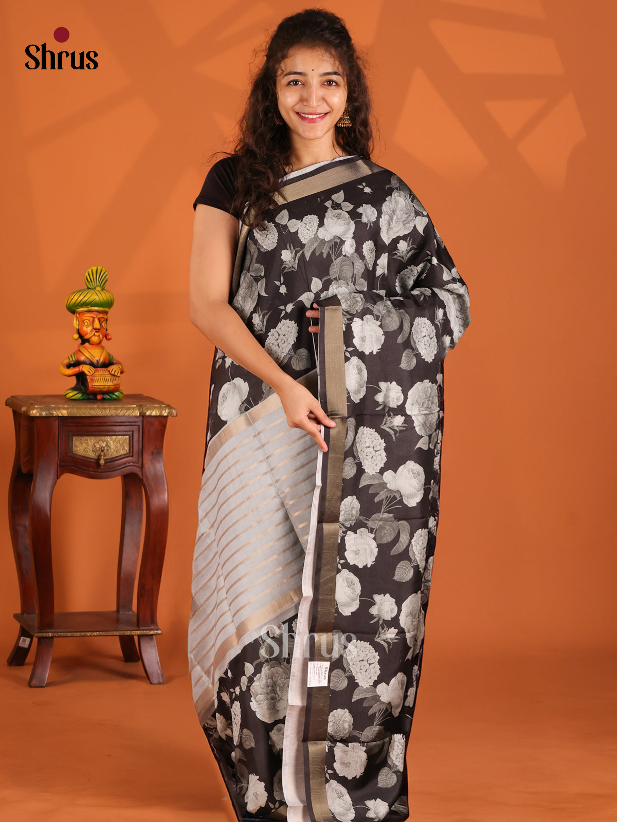 Black & Grey - Semi Matka Saree - Shop on Shrus.com