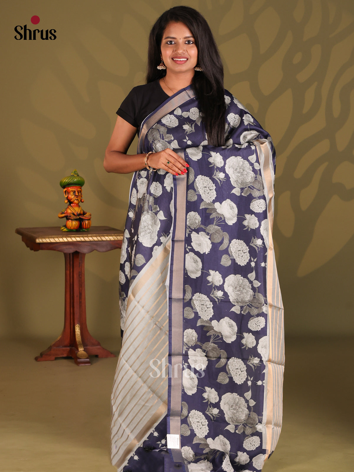 Blue & Grey- Semi Matka Saree - Shop on Shrus.com