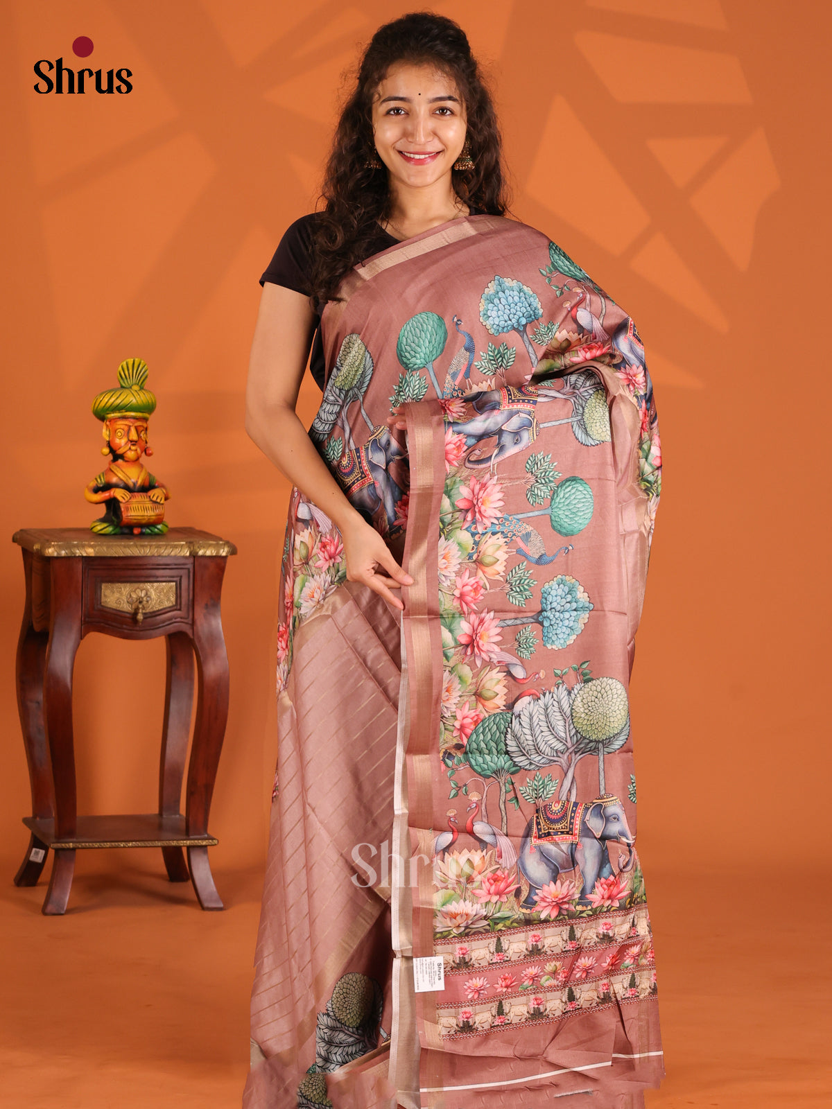 Dusty Brown- Semi Matka Saree - Shop on Shrus.com