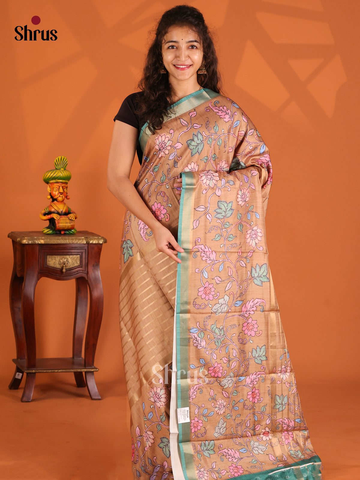 Brown & Teal- Semi Matka Saree - Shop on Shrus.com