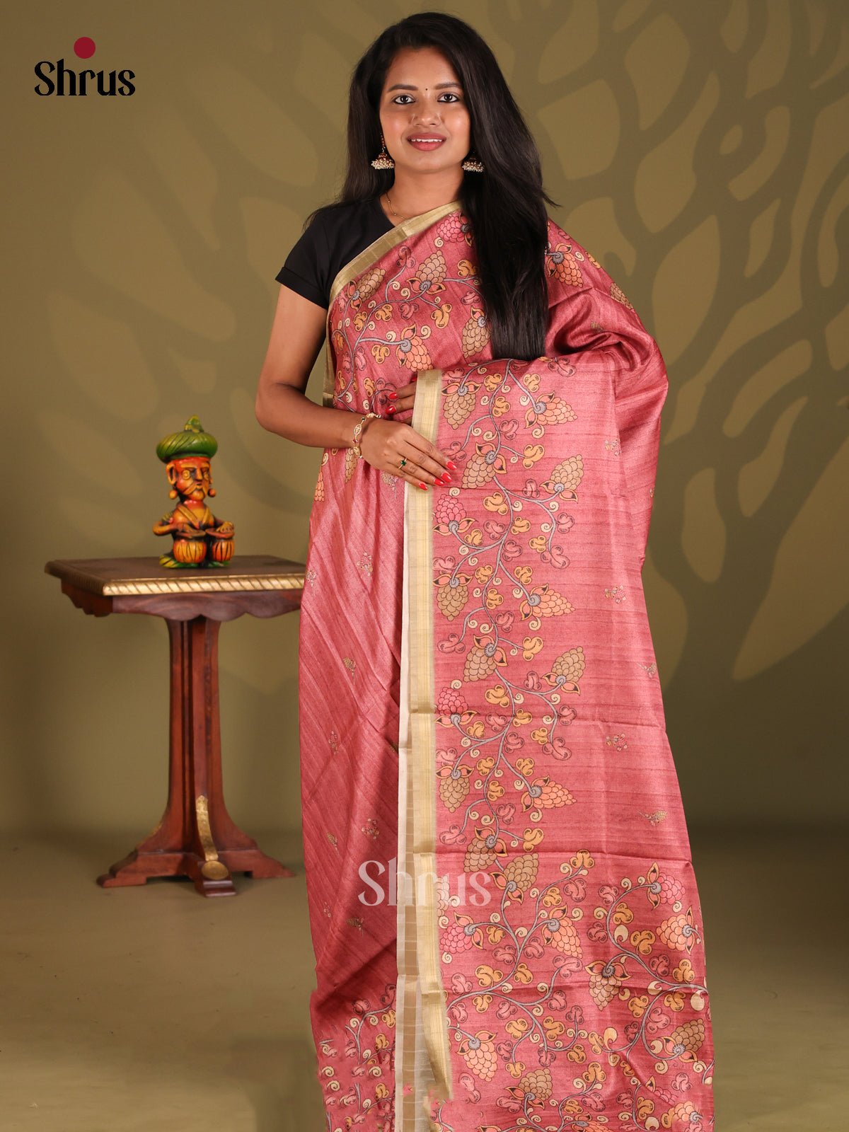 Pink & Beige - Semi Matka Saree - Shop on Shrus.com