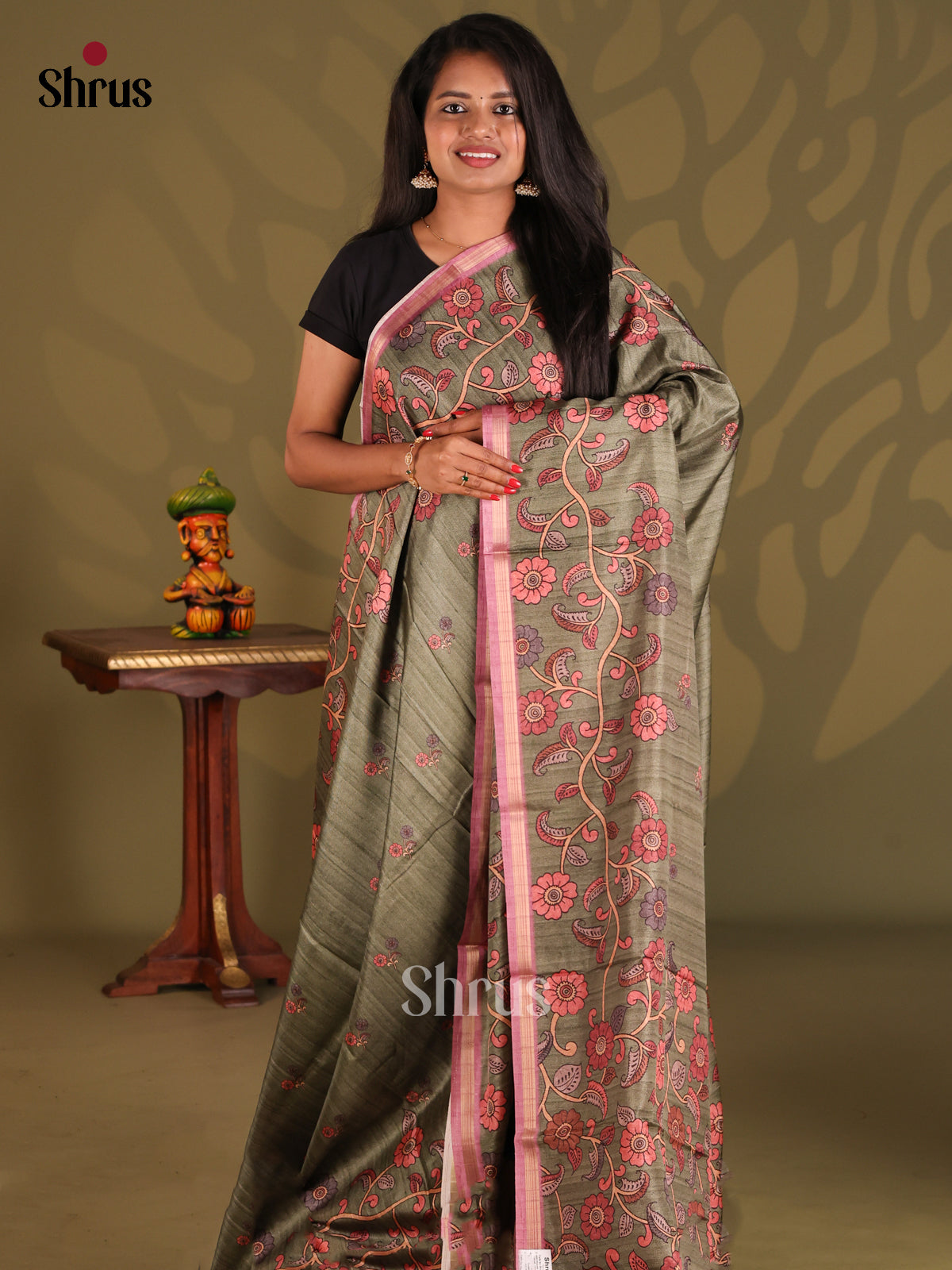 Chutney Green & Pink- Semi Matka Saree - Shop on Shrus.com