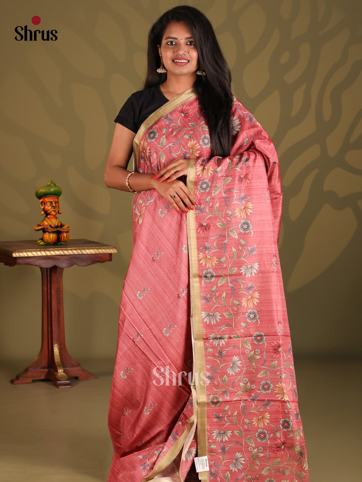 Pink & Grey- Semi Matka Saree - Shop on Shrus.com